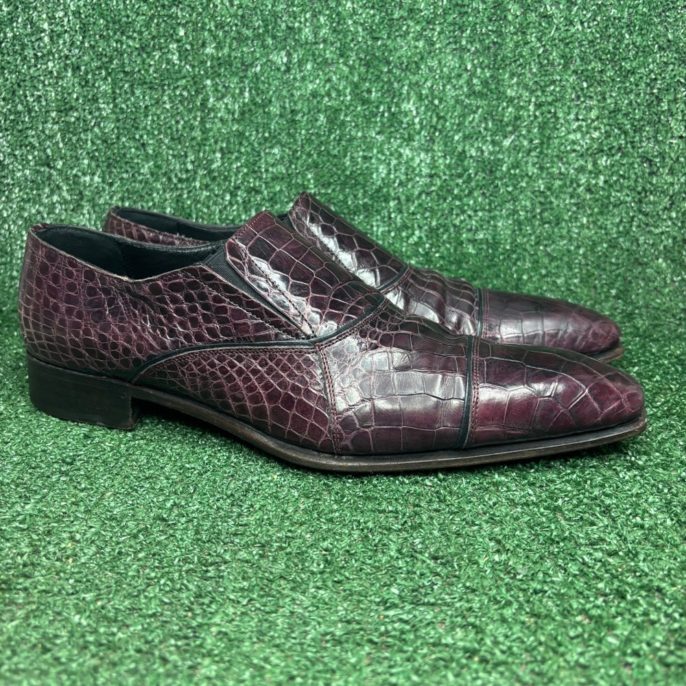 Caporicci Genuine Alligator Exotic Skin Cap Toe Loafers Luxury Purple Mens 11.5